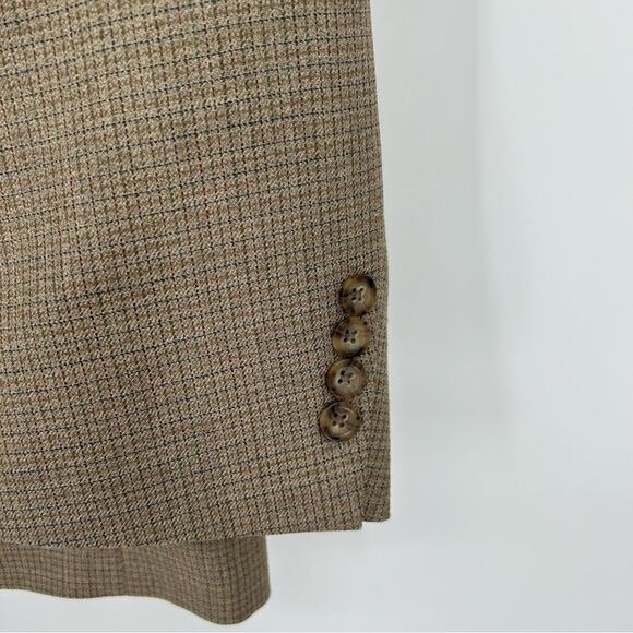 Oscar De La Renta Wool and Silk Tan Microcheck Blazer Size 38R - Picture 5 of 9